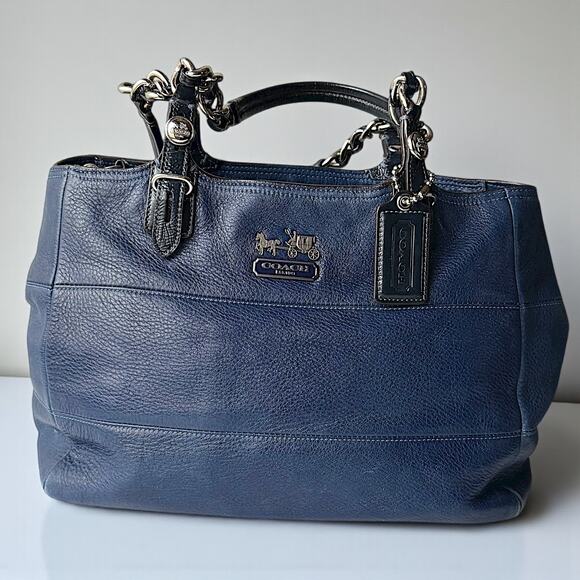 COACH 14111 Navy Blue Leather Madison Tribeca East West Tote Bag - Picture 10 of 11